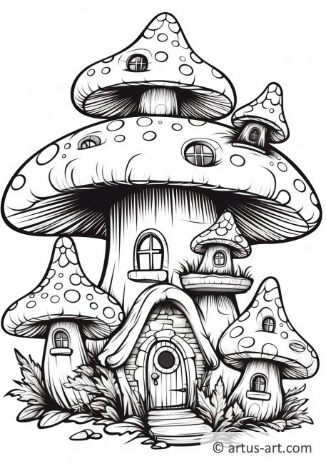Pagina da colorare della casa dei funghi